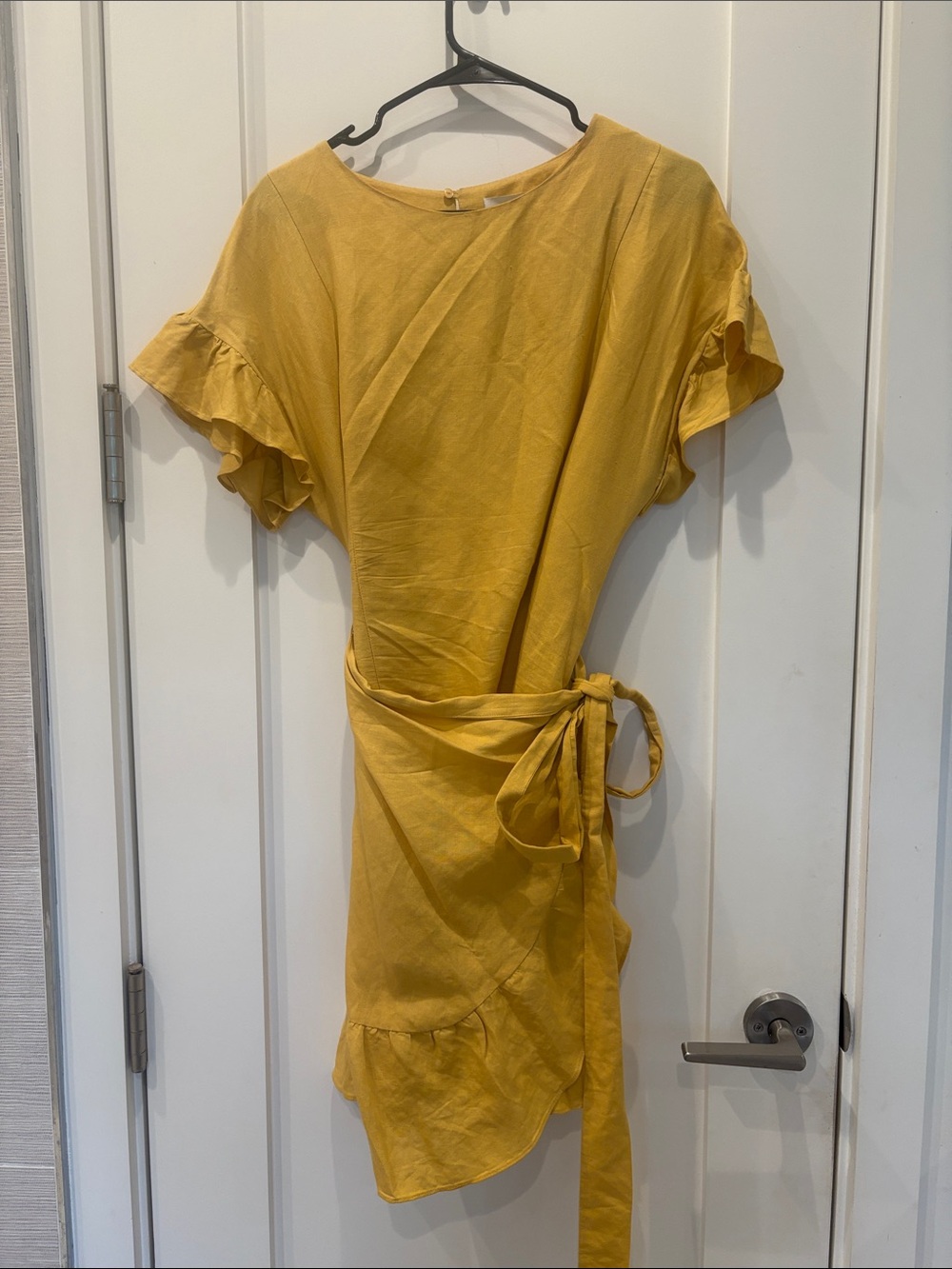 Astr Mustard Wrap Ruffle Mini Dress